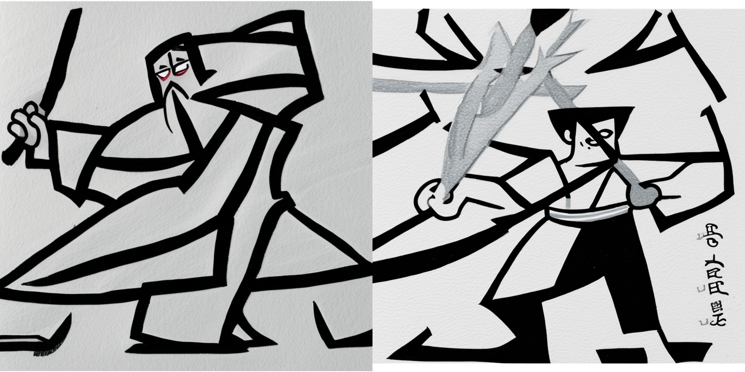 prompt: “a cartoon man in the style of <samurai-jack>”