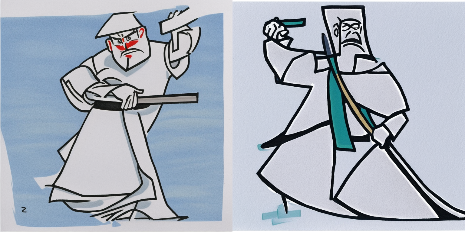 prompt: “a man in the style of <samurai-jack>”