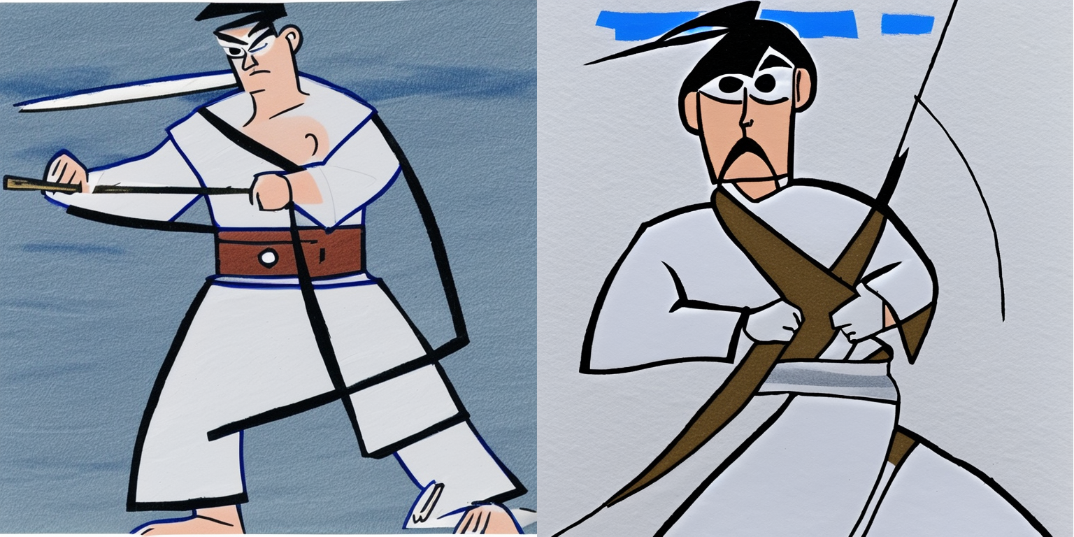 prompt: “a man in the style of <samurai-jack>”