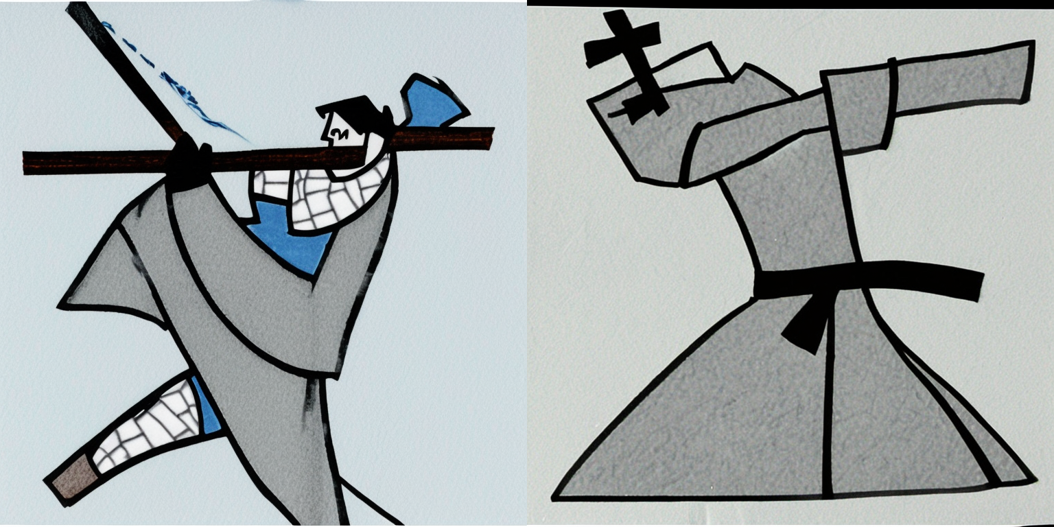prompt: “a man in the style of <samurai-jack>”