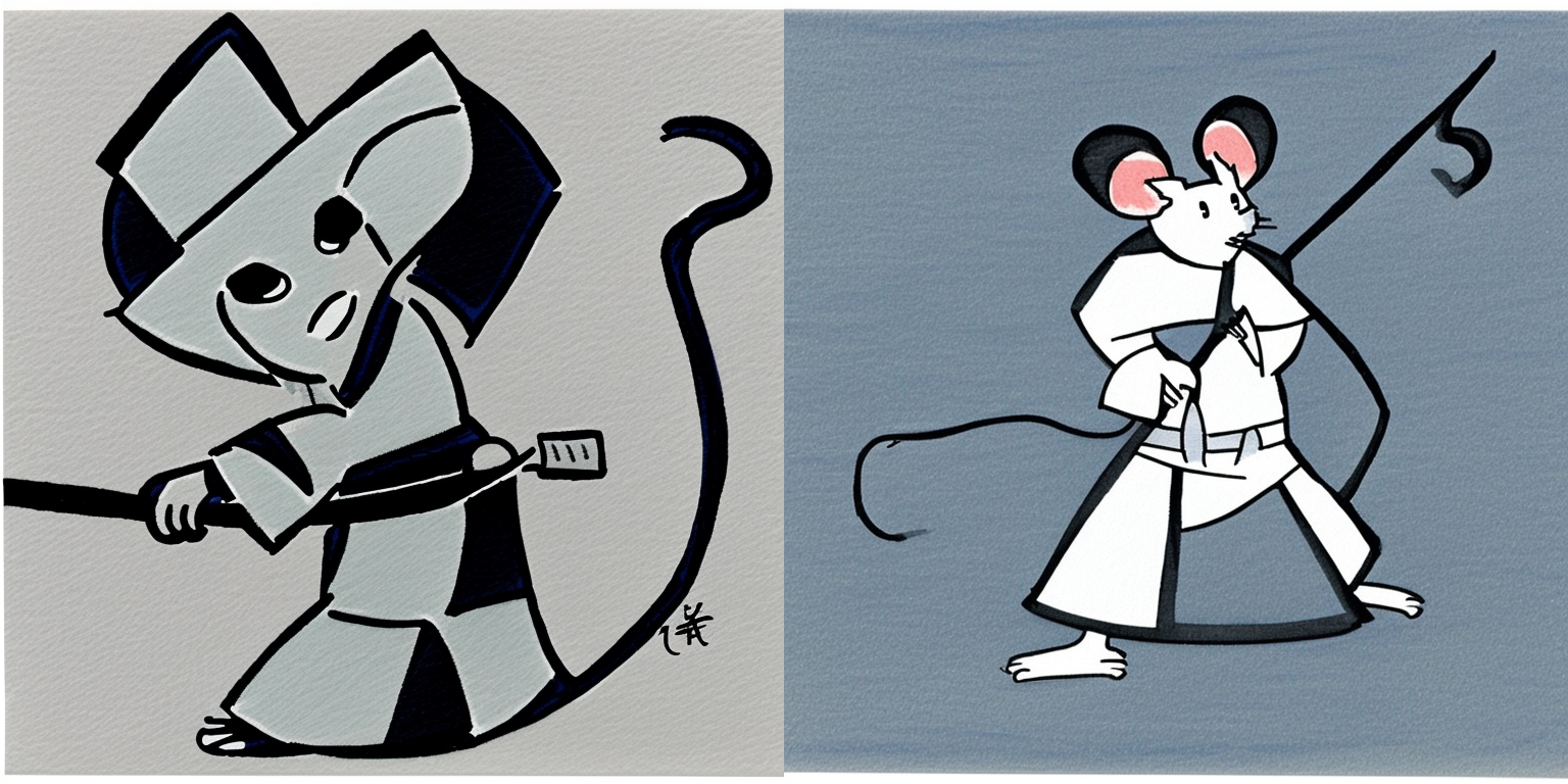 prompt: “a mouse in the style of <samurai-jack>”