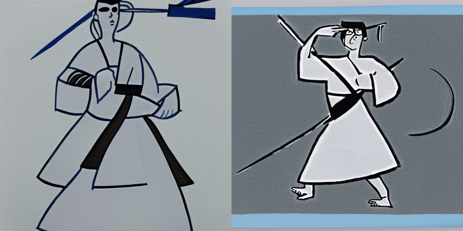 prompt: “a woman in the style of <samurai-jack>”
