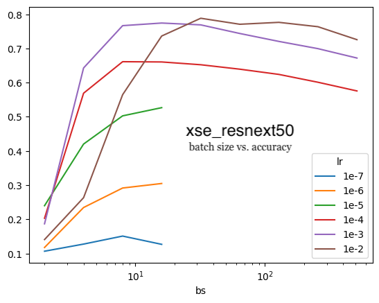 xse_resnext50 batch size vs accuracy for different learning rates